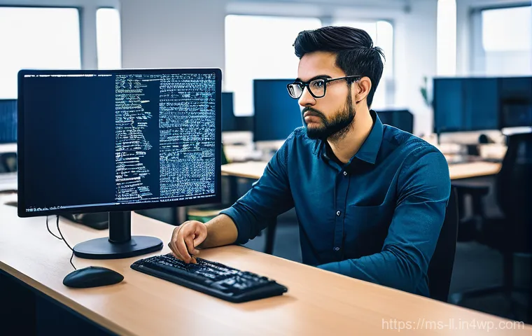 마이크로 프론트엔드의 기술적 부채 관리 - **Prompt:** "A software developer, looking slightly overwhelmed but determined, sits in front of mul...