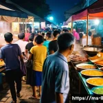 Home 19 마이크로 프론트엔드의 크로스 도메인 이슈 해결 - **A bustling Malaysian night market scene.** The image should capture the vibrant energy of a typica...