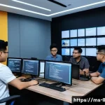 Home 18 마이크로 프론트엔드 구현을 위한 단계별 가이드 - A modern office setting in Kuala Lumpur with a diverse team of Malaysian software developers collabo...