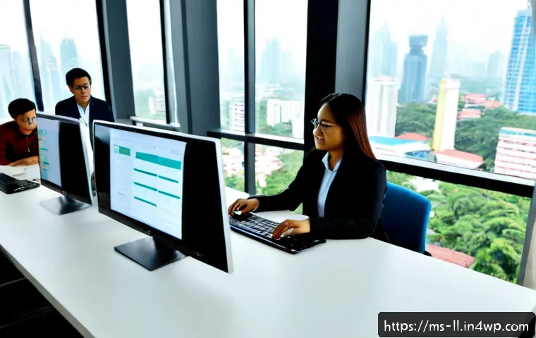 마이크로 프론트엔드 프로젝트의 성공 사례 - Photorealistic modern software team in Kuala Lumpur collaborating around a large desk, diverse Malay...